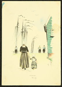 493 Aangekleurde zwartdruk; origineel ontwerp in een reeks van 24 ansichtkaarten: moeder en kind in klederdracht, 1934-01-01