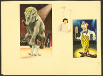 504 Zonder titelOrigineel ontwerp voor uitgave met Circusthema: olifant op krukje, Chinese vrouw met draaiende bordjes ...