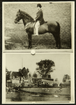 513 Reproductie van 2 foto's: A. Carré met bolhoed op paard, vanaf de zijkant gefotografeerd; ontspoorde wagons ...