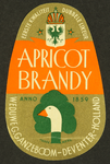 54 Eerste kwaliteit dubbele likeur Apricot BrandyEtiket (groot) voor fles drank van distilleerderij Wed. G. Ganzeboom, ...