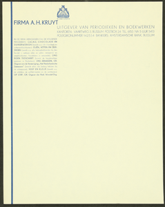 82 Firma A.H. Kruyt Uitgever van Periodieken en Boekwerken BussumBriefpapier onbeschreven, ontworpen door Piet Smeele