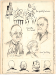 CMO20101-021 Compositie van tekeningen van een zaalfeest van Purmerends ouden van dagen georganiseerd door de ...