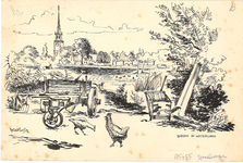 CMO00400-258 Gezicht op Broek in Waterland met kippen op de voorgrond en een driewielkar. Illustratie bij artikel ...