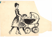 CMO10204-006 Moeder en meisje met kinderwagen