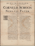 PR1_map-1_00015 Feestzang ter gelegenheid van het huwelijk van Cornelis Schoon met Neeltje Pater, 2 november 1766