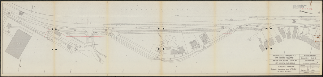 KA2_00002 Plattegrondtekening van het tracé van de Jaagweg in een gedeelte van de bebouwde kom van Ilpendam, met de ...