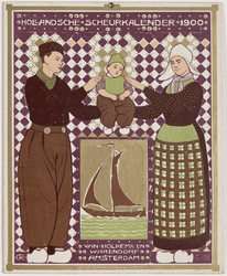 WAT001020971 Titelblad met echtpaar en kind in klederdracht en vissersboot.