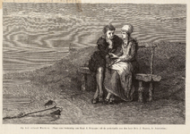 WAT001021011 Verliefd paartje zittend langs het water. Met gedicht van E. Laurillard 'Marker Vrijage'.