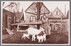 WAT002001282 Mevrouw Siekerman-van Saane (meisjesnaam Neeltje van Saane) (1897) met geiten vierling achter haar huis.