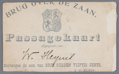 WAT002002132 Passagekaart (jaarkaart) van W. Heijnis voor de Zaanbrug (tolbrug)Tolheffing is afgeschaft op 1 januari 1943.