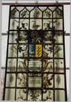 WAT001019725 Gebrandschilderd glas aan de zuidmuur, westzijde (in de N.H. Kerk). Tekst: Stantvaste Sterckheyt tot het ...