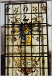 WAT001019728 Gebrandschilderd glas aan de zuidmuur. oostzijde (in de N.H. Kerk). Tekst: Och, wist de mens wat hij ...