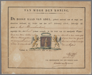 WAT001020925 Verlening van het wapen aan de gemeente Monnickendam door de Hoge Raad van Adel, met afbeelding en ...