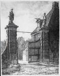 WAT003000120 Bakstenen boogbrug met bakstenen hekpijlers van de voormalige voor Francois van Os in 1628 gebouwde ...