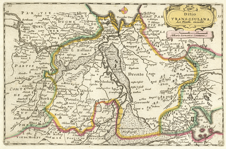 -PBO014 Ditio | TRANS-ISULANA. 1 kaart. Kaart van Overijssel en Drenthe uit de Atlas Portatif, of Het nieuwe Theater ...