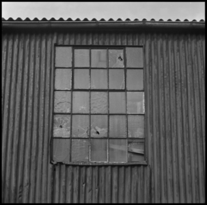 29719 FDSTORK-12356 3 opnamen op één strook, opnames van een raam in een muur van golfplaten., 1950-00-00