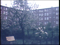 12154BB02428 Reportage over het bloemencorso te Borne in 1963. Beelden van het publiek en de optocht met o.m. ...