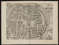934-KD000364 Swol (Swolla diu celebris) Plattegrond van Zwolle met een cartouche. Kerken, kloosters, vestingwerken en ...