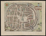 935-KD000365 Swol (Swolla diu celebris) Plattegrond van Zwolle met een cartouche. Kerken, kloosters, vestingwerken en ...