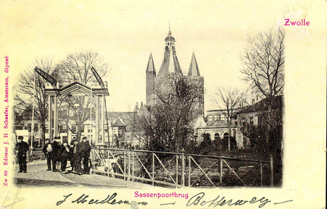 1243 PBKR3207 De Sassenpoortenbrug (ophaalbrug 1861-1907), gezien vanuit het zuiden vanaf het Klein Wezenland (vanaf ...
