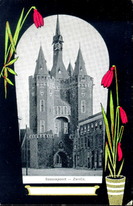 1344 PBKR4918 Schmuckkarte Sassenpoort met rode sneeuwklokjes, ca. 1900, 1900-00-00