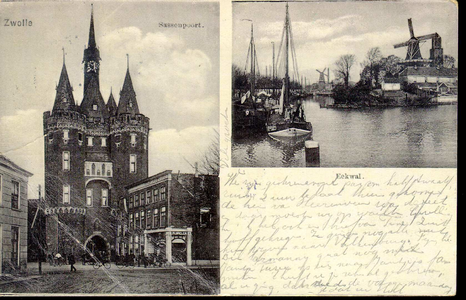 1367 PBKR4941 Combinatiekaart van Zwolel: de Sassenpoort gezien vanaf het Van Nahuysplein. Rechts Van Nahuysplein 20 ...