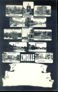 1552 PBKR4946 Combinatiekaart van Zwolle met het oude Sophiaziekenhuis; de Sassenpoort vanaf het Van Nahuysplein; het ...