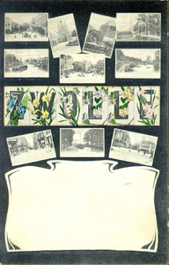 1554 PBKR4948 Combinatiekaart van Zwolle met de Grote Markt en de Melkmarkt, de Sassenpoort voor de doorbraak aan de ...