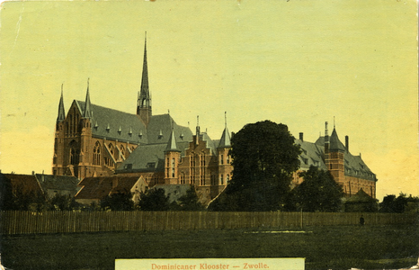 2492 PBKR6264 Dezelfde kaart als PBKR0152, maar dan ingekleurd. De bouw van de kerk en het klooster, ontworpen door de ...