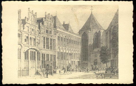 2528 PBKR3414 Sassenstraat 2, het stadhuis en rechts het koor van de Grote Kerk. Het stadhuis werd gebouwd midden 15e ...