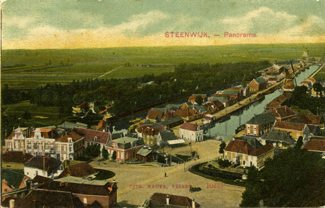 327 PBKR5898 Luchtfoto vanaf het centrum van Steenwijk in ZW richting, met het Steenwijkerdiep en links daarvan het ...