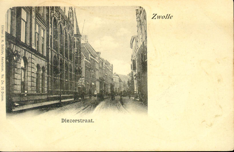 3852 PBKR0749 Gezicht in de Diezerstraat vanuit De Smeden, ca. 1900. Links het provinciehuis en daarnaast de ...