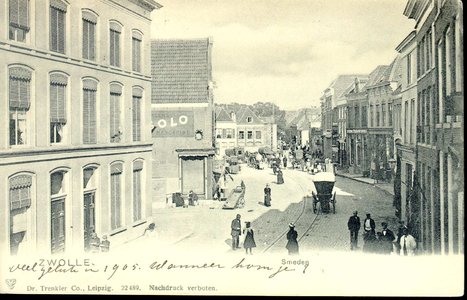 3872 PBKR0769 Gezicht op De Smeden en de steeg de Korte Smeden in de richting van de Diezerpoortenplas, ca. 1900. De ...