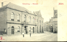 4265 PBKR0264 Blijmarkt 25: Schouwburg Odeon (schouwburgzaal 1868), ca. 1900. Naast Odeon op de hoek van de Praubstraat ...