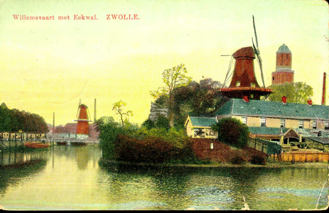 4296 PBKR0832 Ingekleurde prentbriefkaart van de stadsgracht, gezien vanaf de Keersluisbrug. Aan de rechterkant de ...
