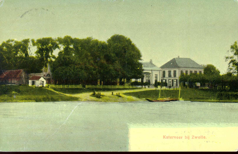 4351 PBKR1962 Ingekleurde prentbriefkaart met gezicht op de aanlegplaats van het Katerveer op de Zwolse oever vanaf de ...