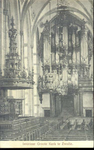 5623 PBKR1653 Grote Kerk, interieur 1916. Interieur met kerkbanken en zicht op preekstoel en orgel., 1916-00-00