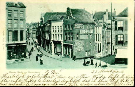 6166 PBKR0631 Diezerstraat en Grote Markt gezien vanaf de Grote Kerk, ca. 1890-1892. Het hoekhuis rechts (Grote Markt ...