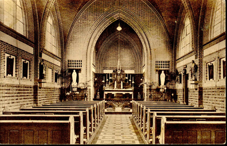 6414 PBKR1235 Interieur van de nieuwe kapel van het R.K. Ziekenhuis aan de Blekerstraat, met zicht op het hoofdaltaar. ...