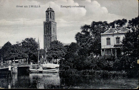 6638 PBKR1818 Gezicht op de Kamperpoortenbrug (stalen draaibrug, aangelegd 1870, opgeblazen 1940), de Jufferenwal en de ...