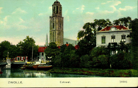 6641 PBKR1821 Ingekleurde ansichtkaart met gezicht op de Kamperpoortenbrug (stalen draaibrug, aangelegd 1870, ...
