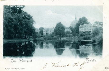 806 PBKR6570 Stadsgracht vanaf het Groot Wezenland met zicht op het Sassenpoortenbolwerk en de Sassenpoort.Uitgever : ...