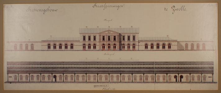 205 -TP001088 Vooraanzicht van het station Zwolle, 1864