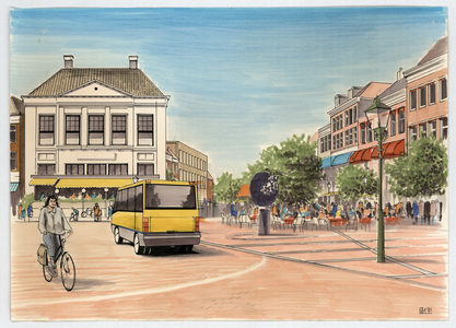 216 -TP001099 Presentatietekening van Grote Markt met zicht op De Harmonie en de Melkmarkt., 1991