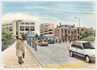 217 -TP001100 Presentatietekening van de Stenenpijp met zicht op winkelcentrum Diezerpoort en Diezerkade, 1991