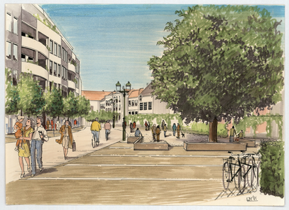 220 -TP001103 Presentatietekening van het Gasthuisplein in Zwolle vanuit het oosten gezien., 1991