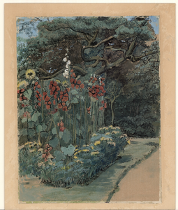 423 -TP000635 De tuin achter het huis van de familie Thiebout aan de Burgemeester van Roijensingel 14., 1910