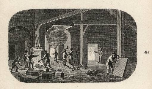 505 -TP000115 Drie afbeeldingen op één blad: 45 Interieur van een smidse in Oldenzaal. Drie illustraties uit: J. van ...