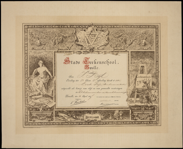 529 -TP000678 Diploma Stads-Tekenschool Zwolle voor Vincent Bijl (geb. Pasoeroean Ned OIndie 1874-overl. 1950 Arnhem) ...