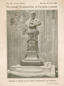 569 -TP000147 Portretbuste van E.J. Potgieter (1808-1878), op sokkel., Potgietersingel. Beeld onthuld op de honederdste ...